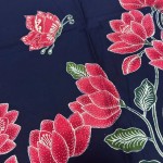 Red Floral Borders with Butterflies - Navy