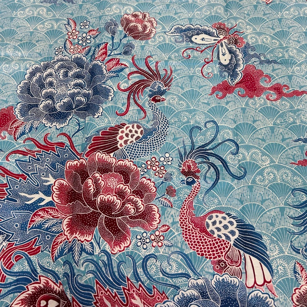 A pair of Heavenly Phoenix among the Flowers Fan - Blue A pair of Heavenly Phoenix among the Flowers Fan - Blue