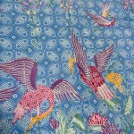 Storks by the Lake with flowers Kawung - Blue